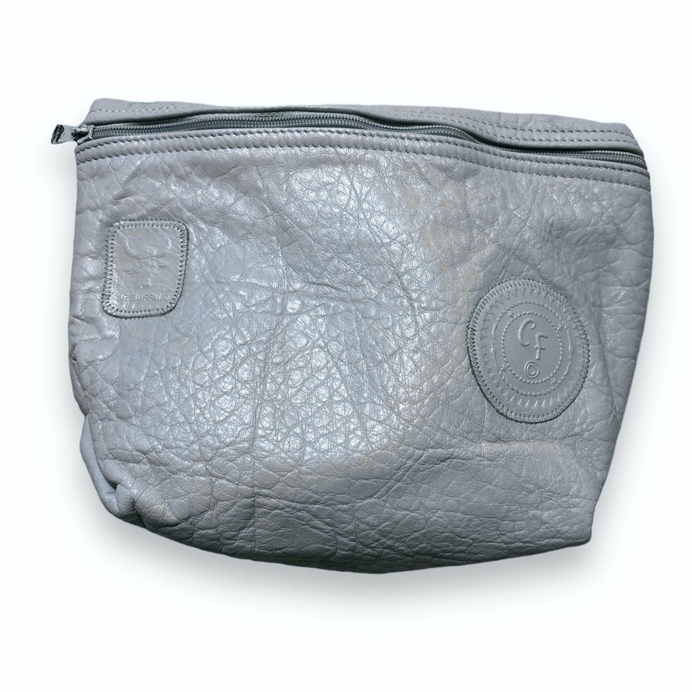 CARLOS FALCHI Large Light Grey-Blue Leather Zipper Pouch VINTAGE